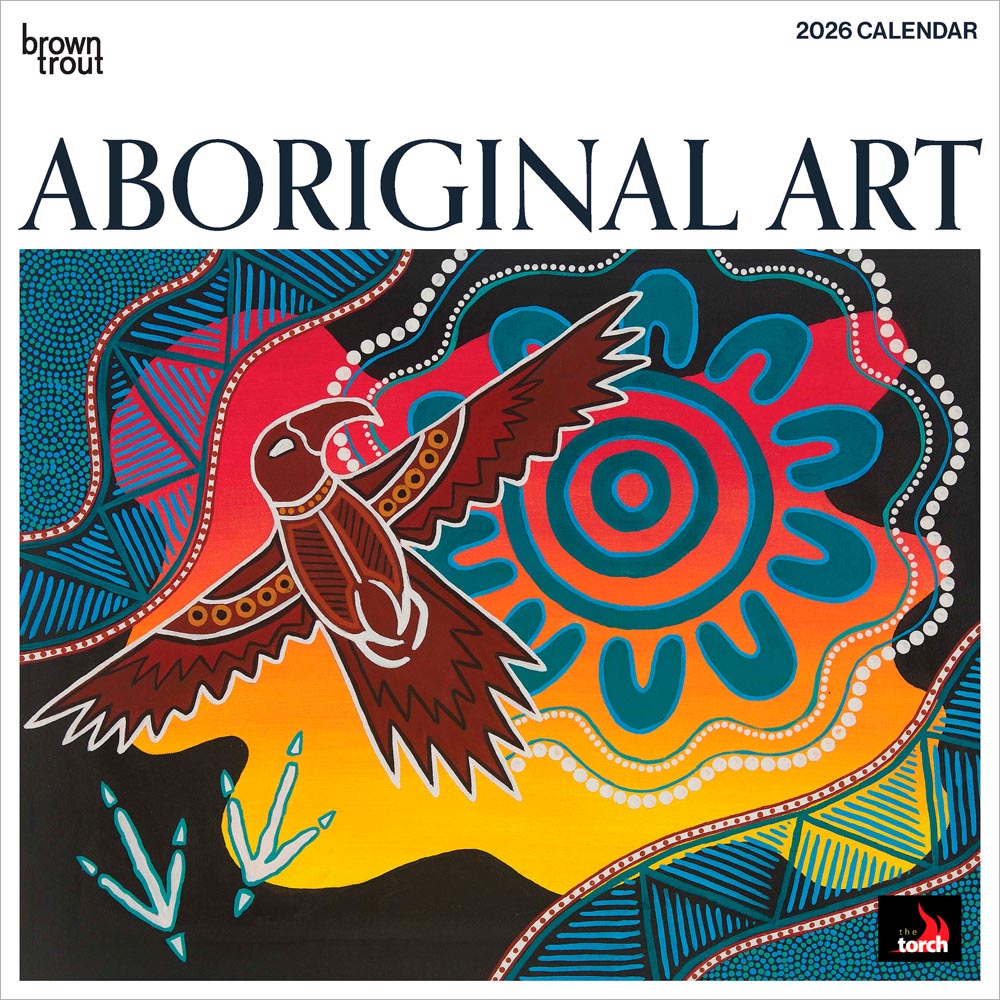 Aboriginal Art | 2026 12 x 24 Inch (Hanging) Monthly Square Wall Calendar | Plastic-Free | BrownTrout | Paintings Australia Indigenous