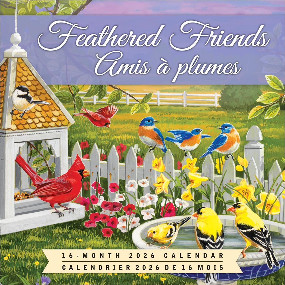 Feathered Friends | 2026 12 x 24 Inch (Hanging) Monthly Square Wall Calendar | Featuring the Artwork of William Vanderdasson | English/French Bilingual | Hopper Studios | Wildlife Animals