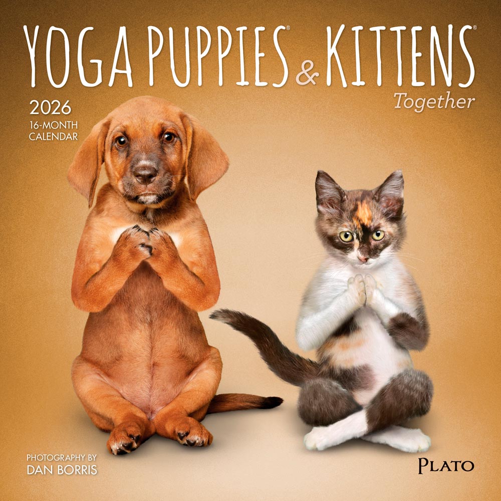 Yoga Puppies & Kittens Together OFFICIAL | 2026 7 x 14 Inch (Hanging) Monthly Mini Wall Calendar | Plato | Animals Dogs Cats Pets