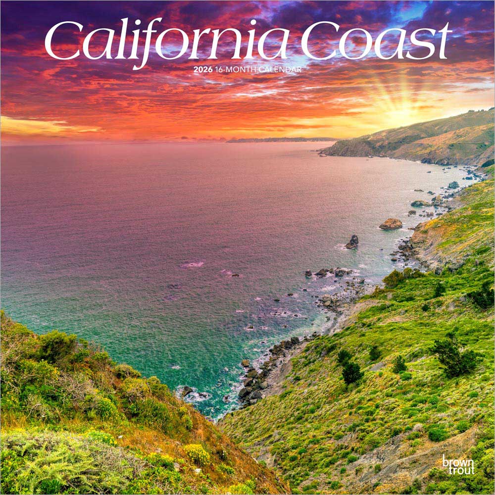 California Coast | 2026 12 x 24 Inch (Hanging) Monthly Square Wall Calendar | Plastic-Free | BrownTrout | USA United States of America Pacific West State Nature