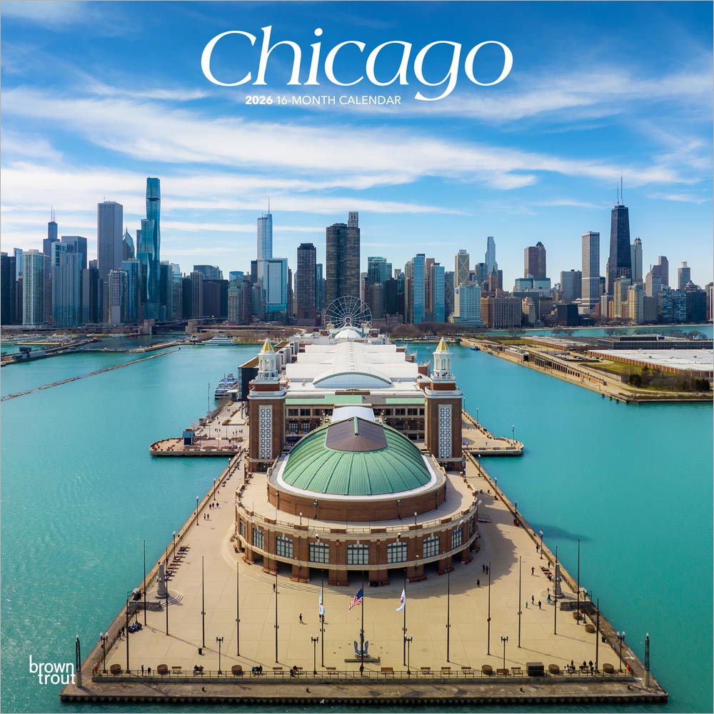 Chicago | 2026 12 x 24 Inch (Hanging) Monthly Square Wall Calendar | Plastic-Free | BrownTrout | USA United States of America Illinois Midwest City