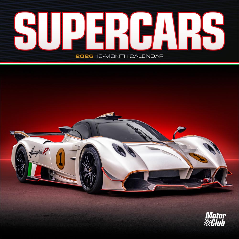 Supercars | 2026 7 x 14 Inch (Hanging) Monthly Mini Wall Calendar | Motor Club | Automobiles Luxury Prestige Hypercars