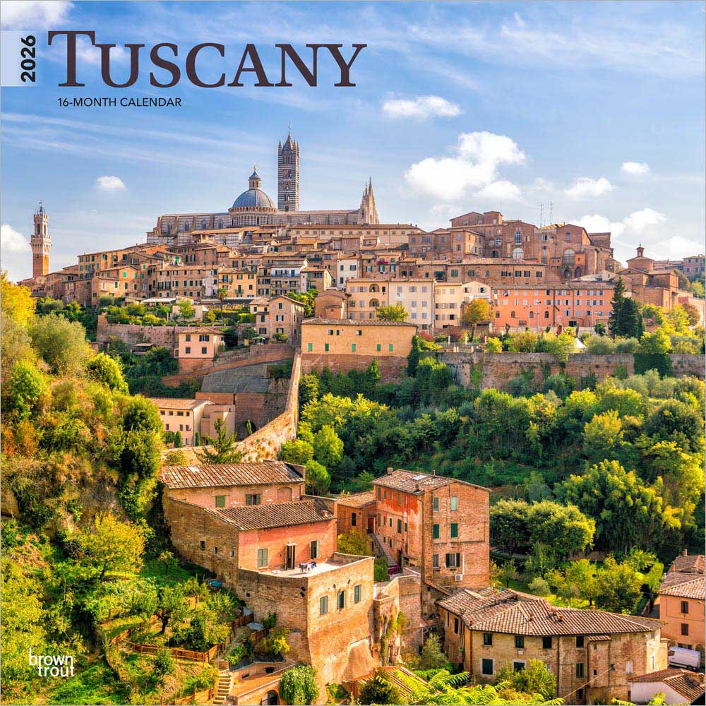 Tuscany | 2026 12 x 24 Inch (Hanging) Monthly Square Wall Calendar | Plastic-Free | BrownTrout | Travel Europe Italy Florence
