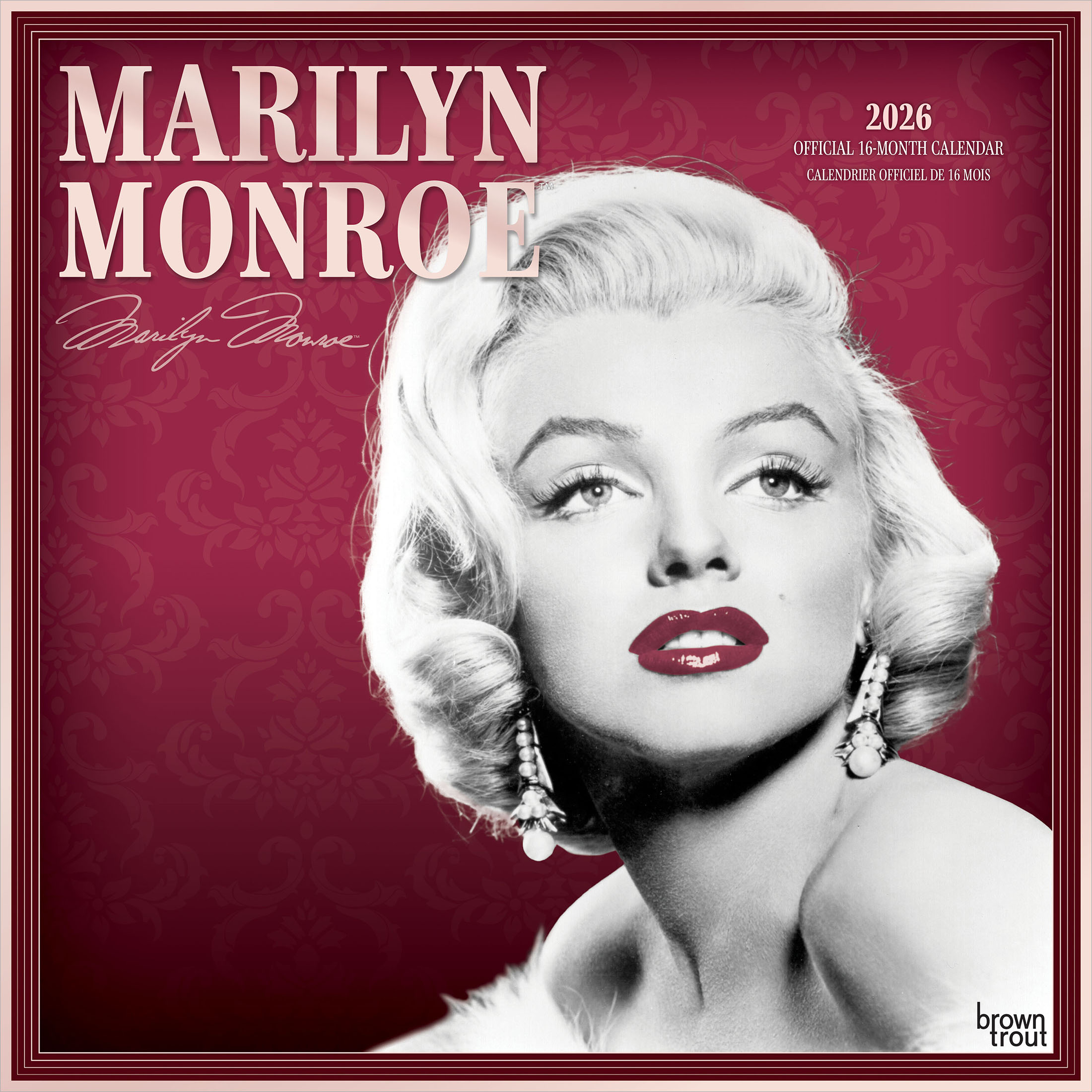 Marilyn Monroe OFFICIAL | 2026 12 x 24 Inch (Hanging) Monthly Square Wall Calendar | English/French Bilingual | BrownTrout | Actress