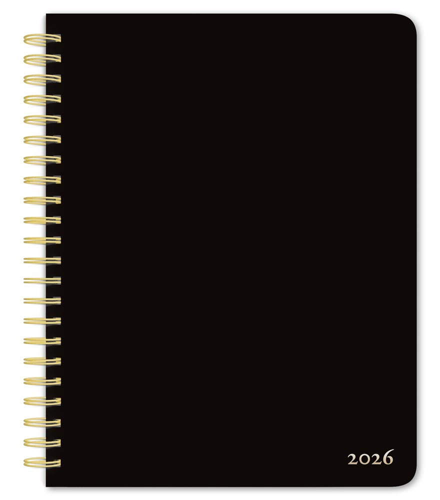 Black Solid | 2026 6 x 7.75 Inch Weekly Desk Planner | Foil Stamped Cover | BrownTrout | Planning Stationery