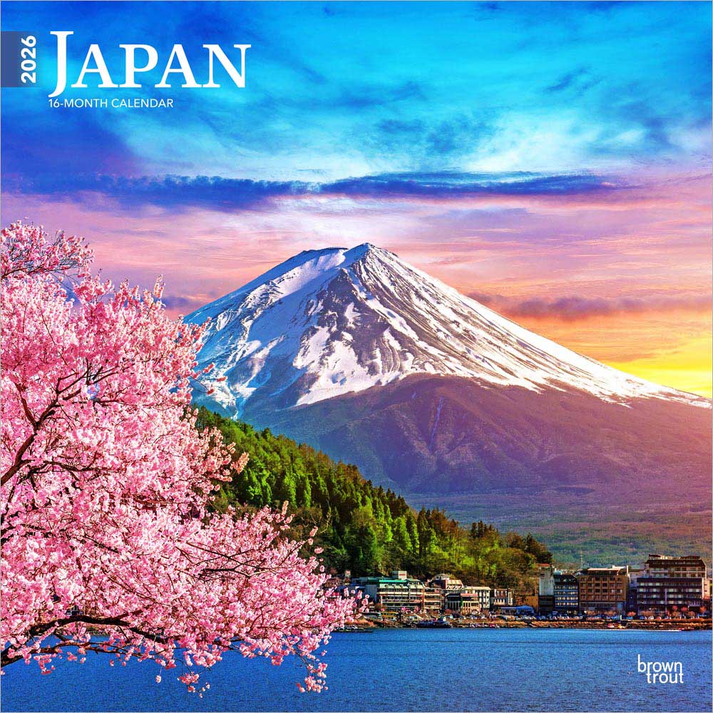 Japan | 2026 12 x 24 Inch (Hanging) Monthly Square Wall Calendar | Plastic-Free | BrownTrout | Scenic Travel Asia Cherry Blossoms Tokyo Kyoto Osaka