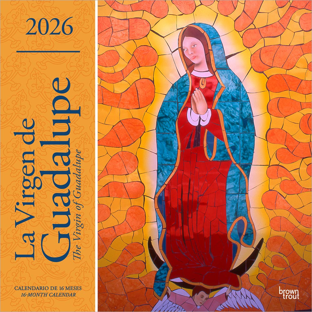 La Virgen de Guadalupe | 2026 12 x 24 Inch (Hanging) Monthly Square Wall Calendar | English/Spanish Bilingual | Plastic-Free | BrownTrout | Virgin Mexico City