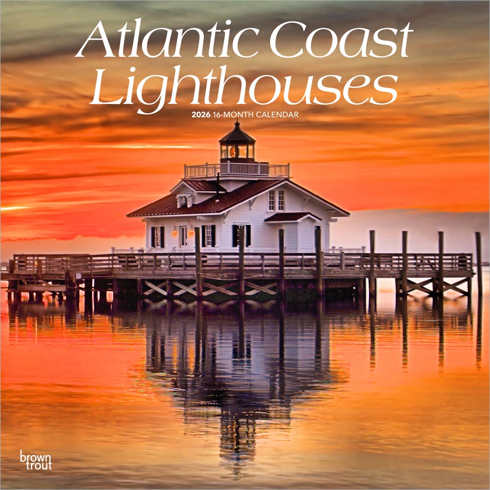 Atlantic Coast Lighthouses | 2026 12 x 24 Inch (Hanging) Monthly Square Wall Calendar | Plastic-Free | BrownTrout | USA United States of America Scenic Nature Ocean Sea East