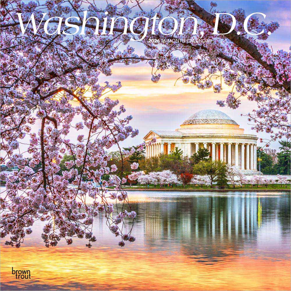 Washington D.C. | 2026 12 x 24 Inch (Hanging) Monthly Square Wall Calendar | Plastic-Free | BrownTrout | USA United States of America Capital Northeast City