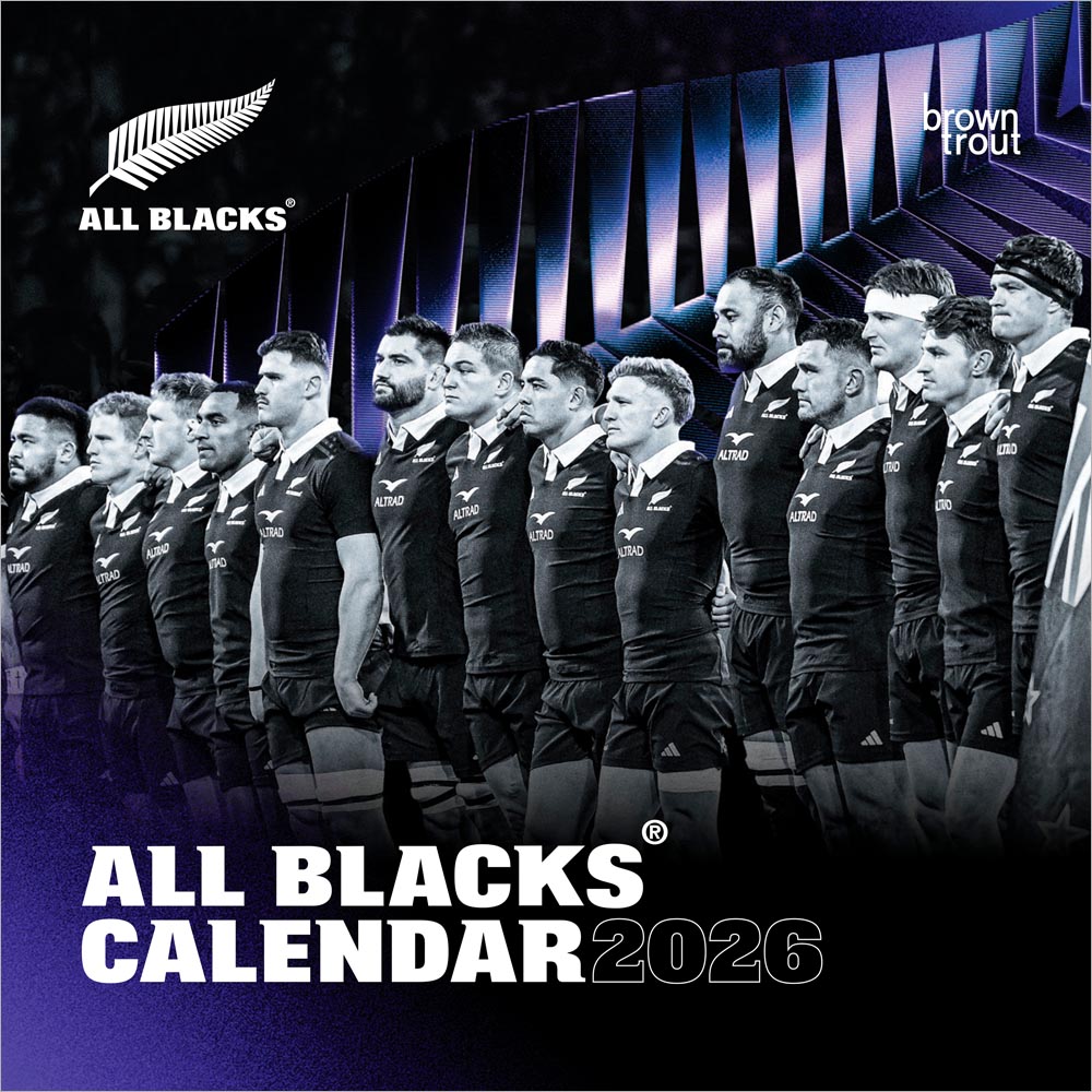 All Blacks OFFICIAL | 2026 12 x 24 Inch (Hanging) Monthly Square Wall Calendar | Plastic-Free | BrownTrout | Rugby Sport