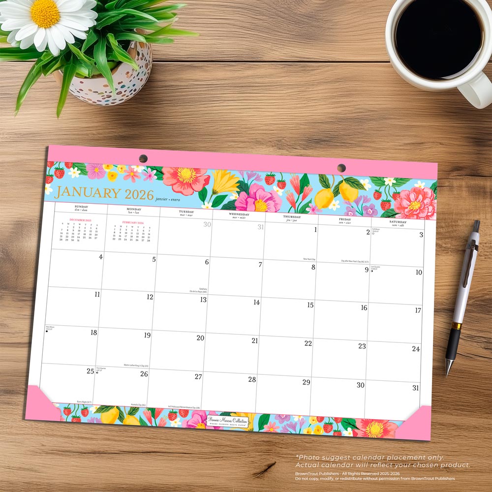 Bonnie Marcus OFFICIAL | 2026 17 x 12 Inch Monthly Desk Pad Calendar | BrownTrout | Fashion Designer Stationery