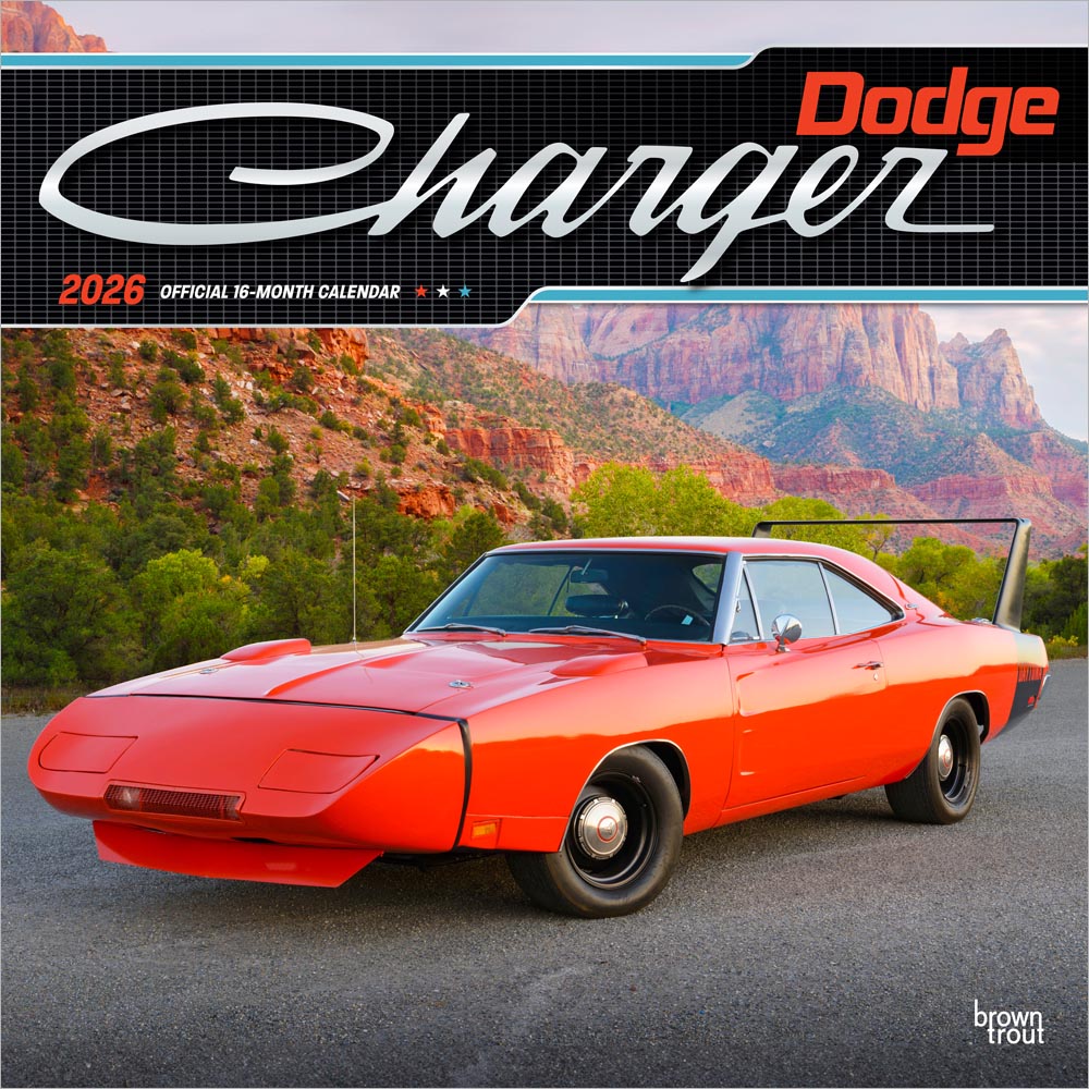 Dodge Charger OFFICIAL | 2026 12 x 24 Inch (Hanging) Monthly Square Wall Calendar | Foil Stamped Cover | Plastic-Free | BrownTrout | American Muscle Motor Car