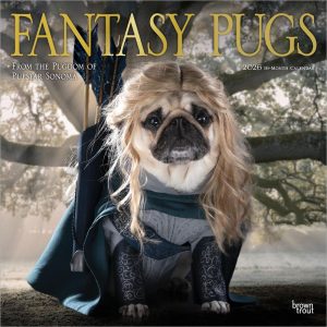 Fantasy Pugs OFFICIAL | 2026 12 x 24 Inch (Hanging) Monthly Square Wall Calendar | Foil Stamped Cover | Plastic-Free | BrownTrout | Funny Animals Dogs