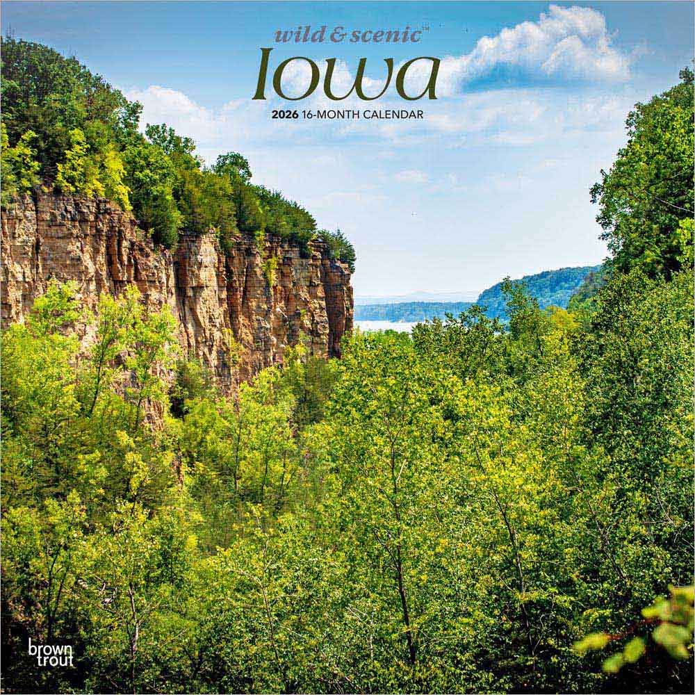 Iowa Wild & Scenic | 2026 12 x 24 Inch (Hanging) Monthly Square Wall Calendar | Plastic-Free | BrownTrout | USA United States of America Midwest State Nature