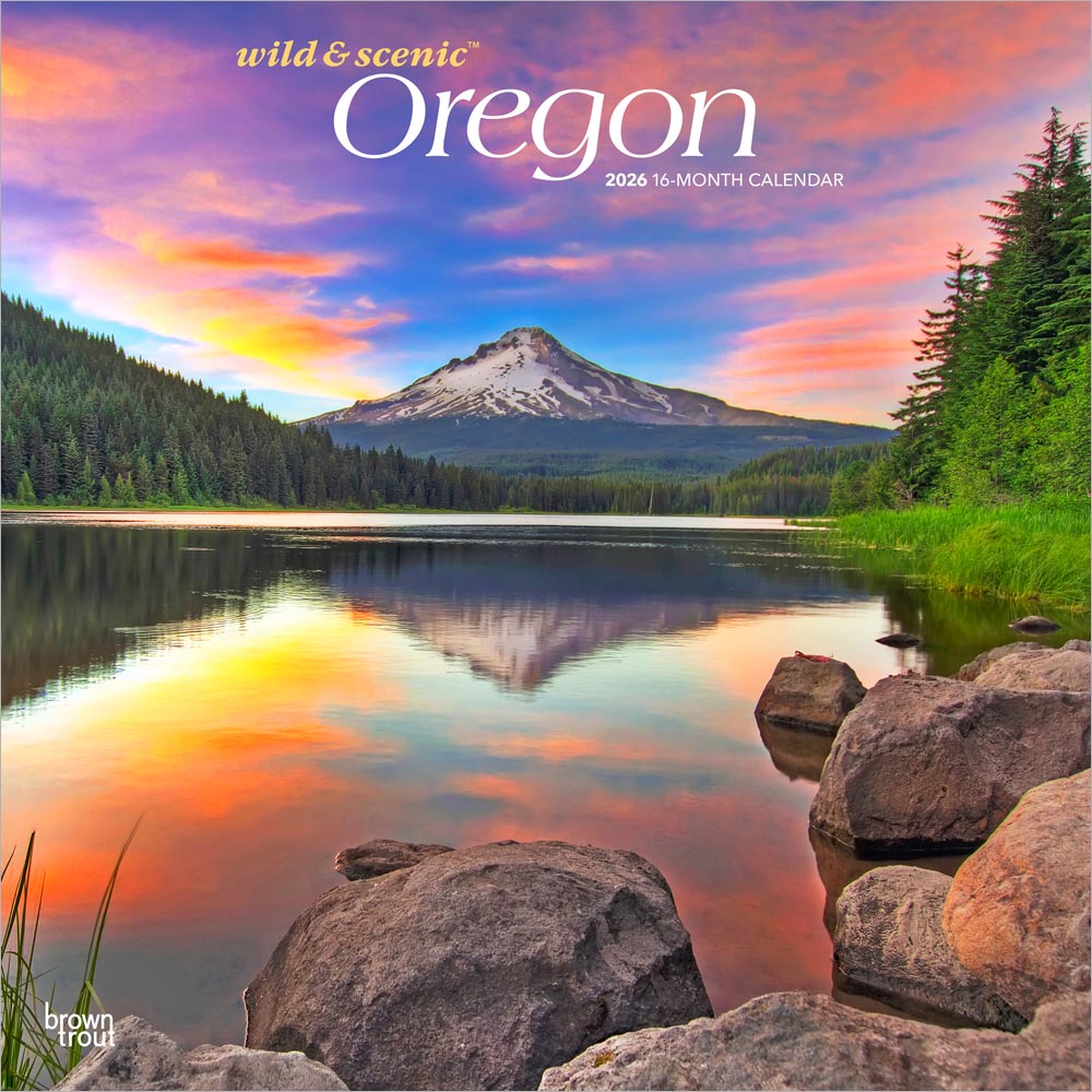 Oregon Wild & Scenic | 2026 12 x 24 Inch (Hanging) Monthly Square Wall Calendar | Plastic-Free | BrownTrout | USA United States of America Pacific West State Nature