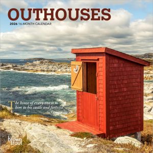 Outhouses | 2026 7 x 14 Inch (Hanging) Monthly Mini Wall Calendar | BrownTrout | Toilette Latrine Bog Humor