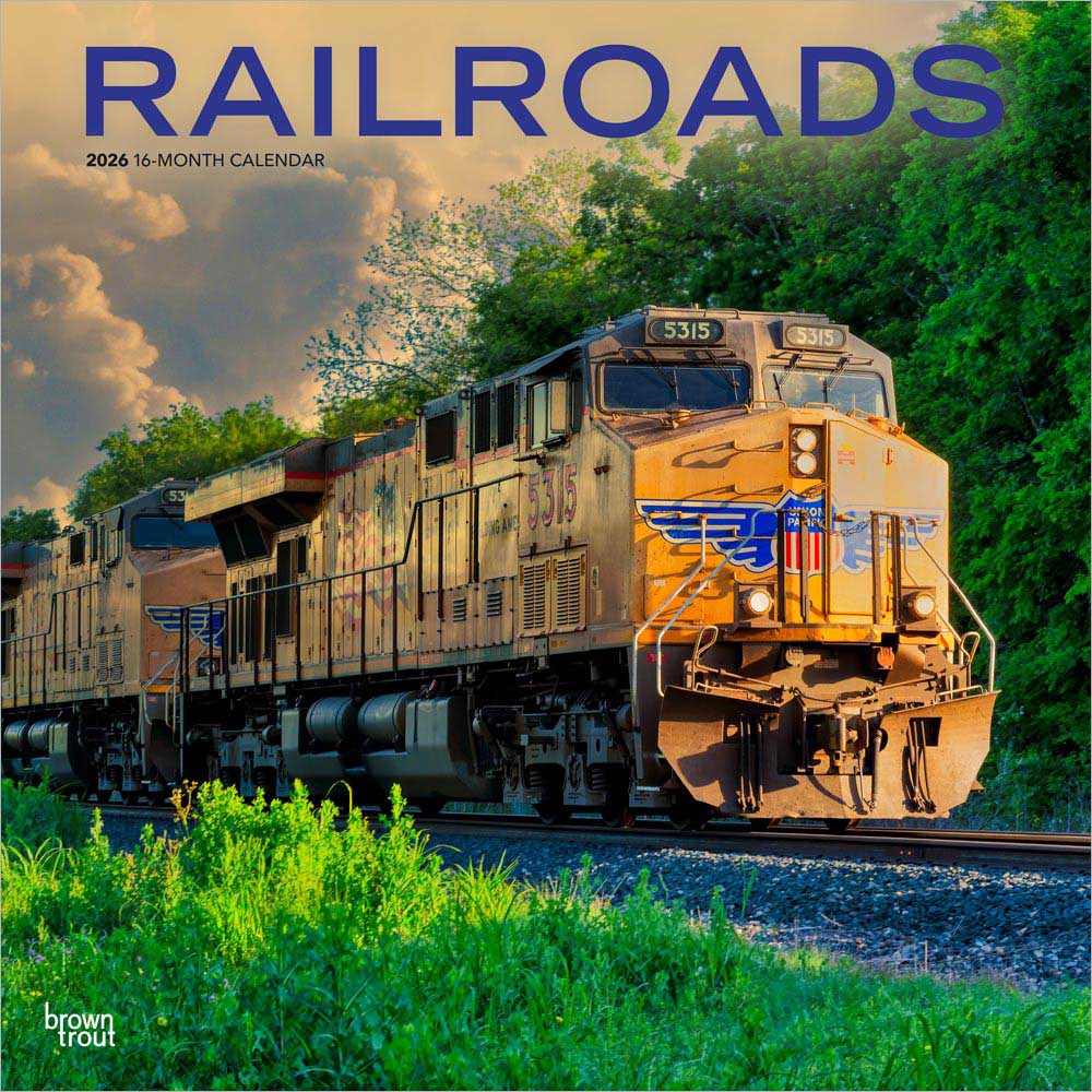 Railroads | 2026 12 x 24 Inch (Hanging) Monthly Square Wall Calendar | Plastic-Free | BrownTrout | Train Transportation