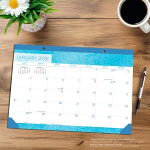 Seaside Currents | 2026 17 x 12 Inch Monthly Desk Pad Calendar | BrownTrout | Ocean Sea Beach Art Design