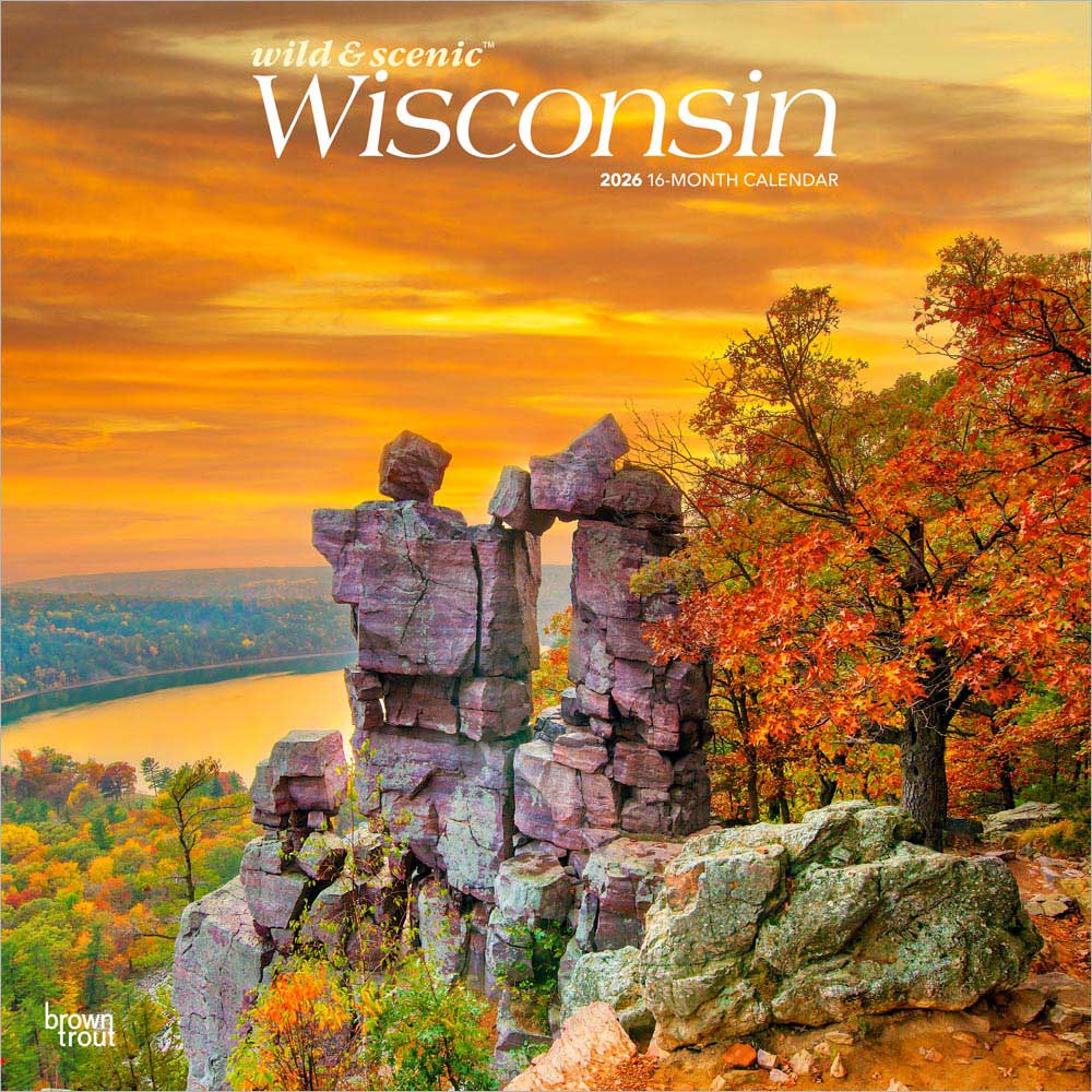 Wisconsin Wild & Scenic | 2026 12 x 24 Inch (Hanging) Monthly Square Wall Calendar | Plastic-Free | BrownTrout | USA United States of America Midwest State Nature