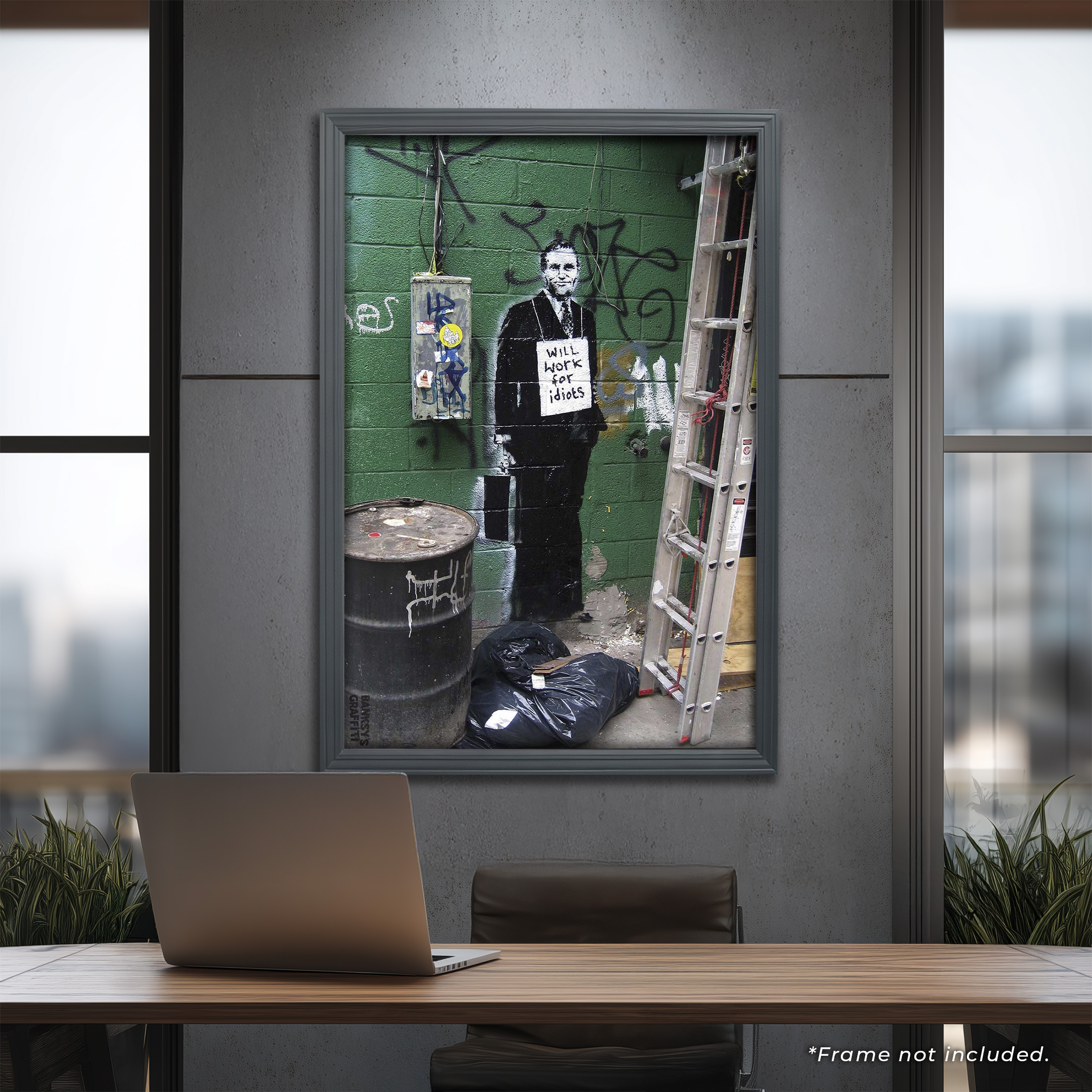 Banksy's Graffiti | Work for Idiots 24x36" (Vertical) Art Print | Officially Licensed, Authenticated, Numbered | Limited Edition