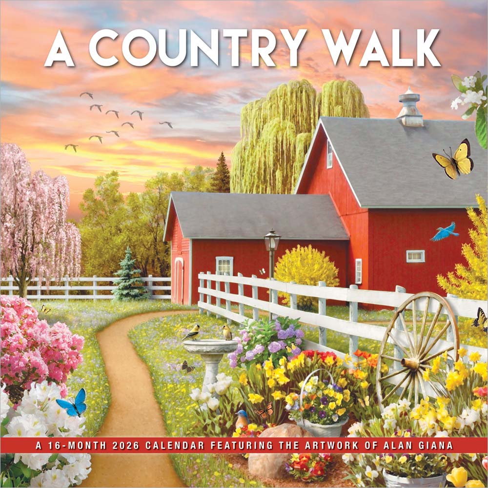 A Country Walk | 2026 12 x 24 Inch (Hanging) Monthly Square Wall Calendar | Featuring the Artwork of Alan Giana | Plastic-Free | Hopper Studios | Rural Country Art