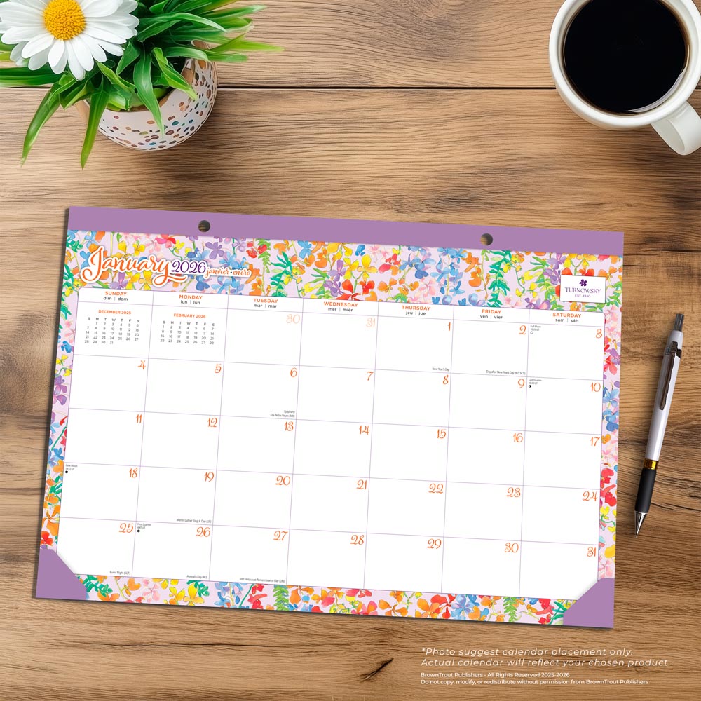 House of Turnowsky OFFICIAL | 2026 17 x 12 Inch Monthly Desk Pad Calendar | BrownTrout | Stationery Elegant Exclusive