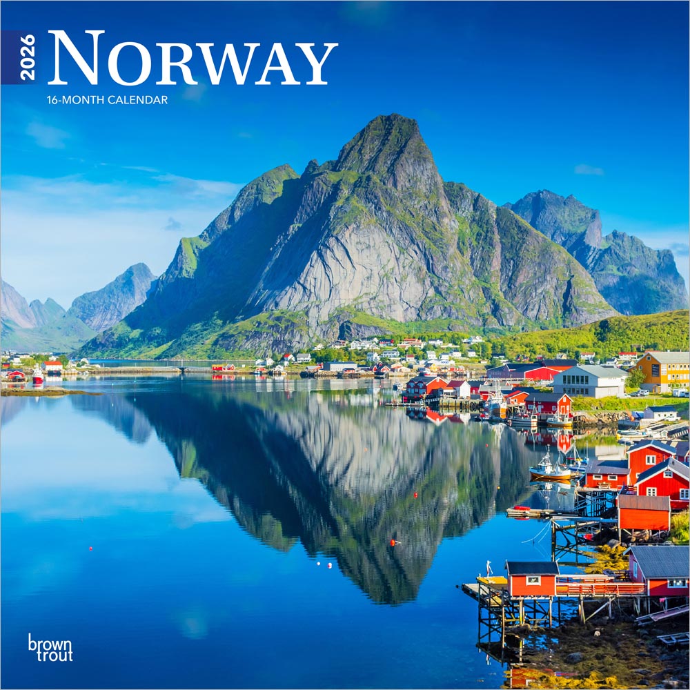 Norway | 2026 12 x 24 Inch (Hanging) Monthly Square Wall Calendar | Plastic-Free | BrownTrout | Travel Europe Scandinavian Fjords