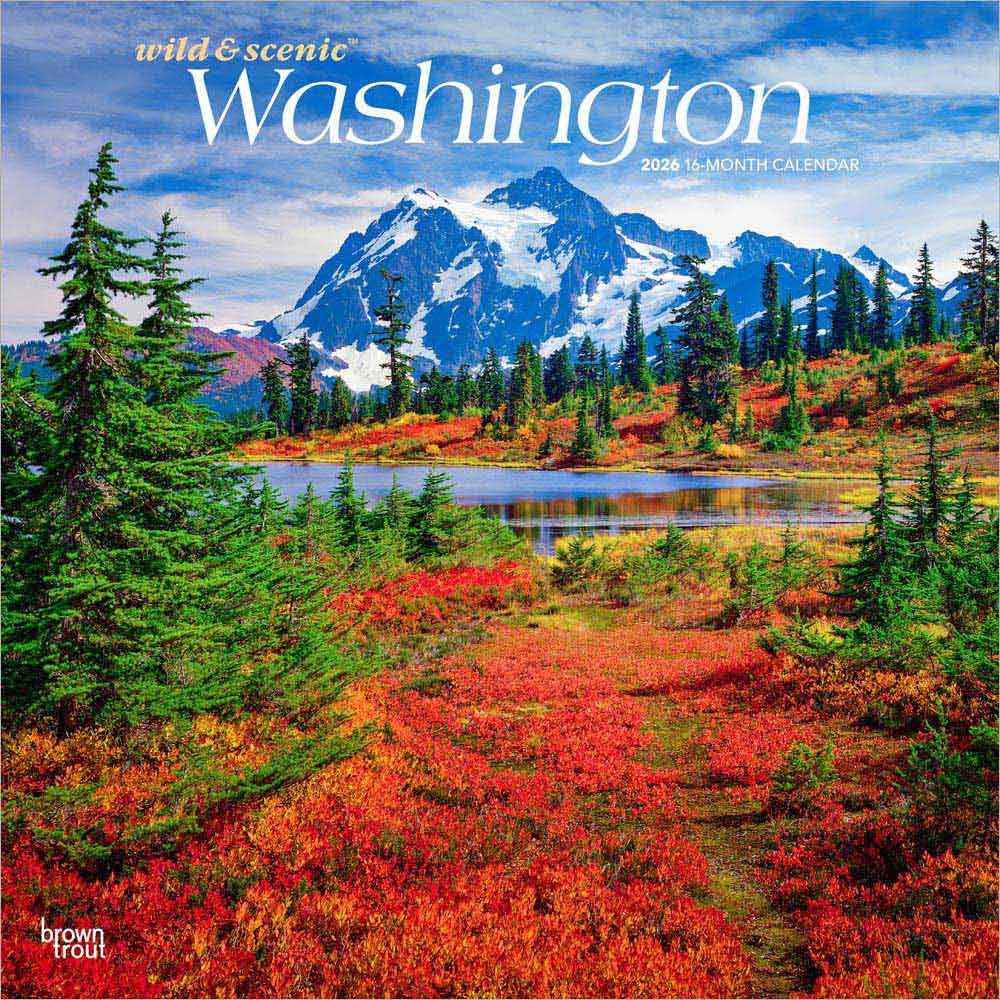 Washington Wild & Scenic | 2026 12 x 24 Inch (Hanging) Monthly Square Wall Calendar | Plastic-Free | BrownTrout | USA United States of America Pacific West Coast State Nature