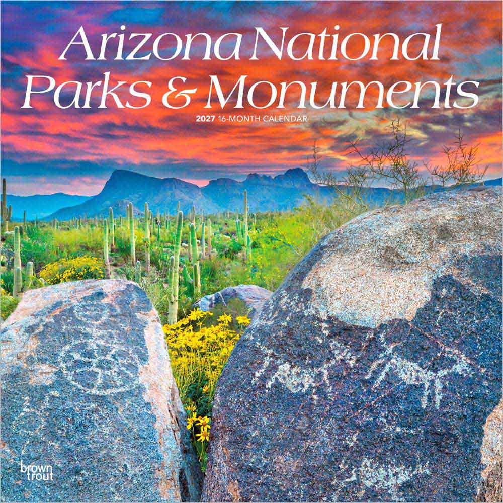 Arizona National Parks & Monuments | 2027 12 x 24 Inch (Hanging) Monthly Square Wall Calendar | Plastic-Free | BrownTrout | USA Montezuma Castle Chiricahua Navajo Nature