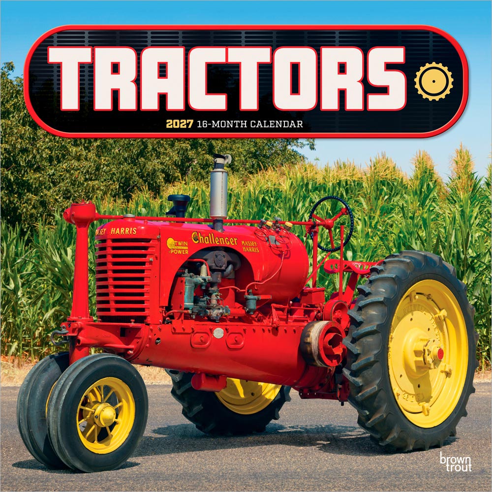 Tractors | 2027 12 x 24 Inch (Hanging) Monthly Square Wall Calendar | Plastic-Free | BrownTrout | Farm Rural Country