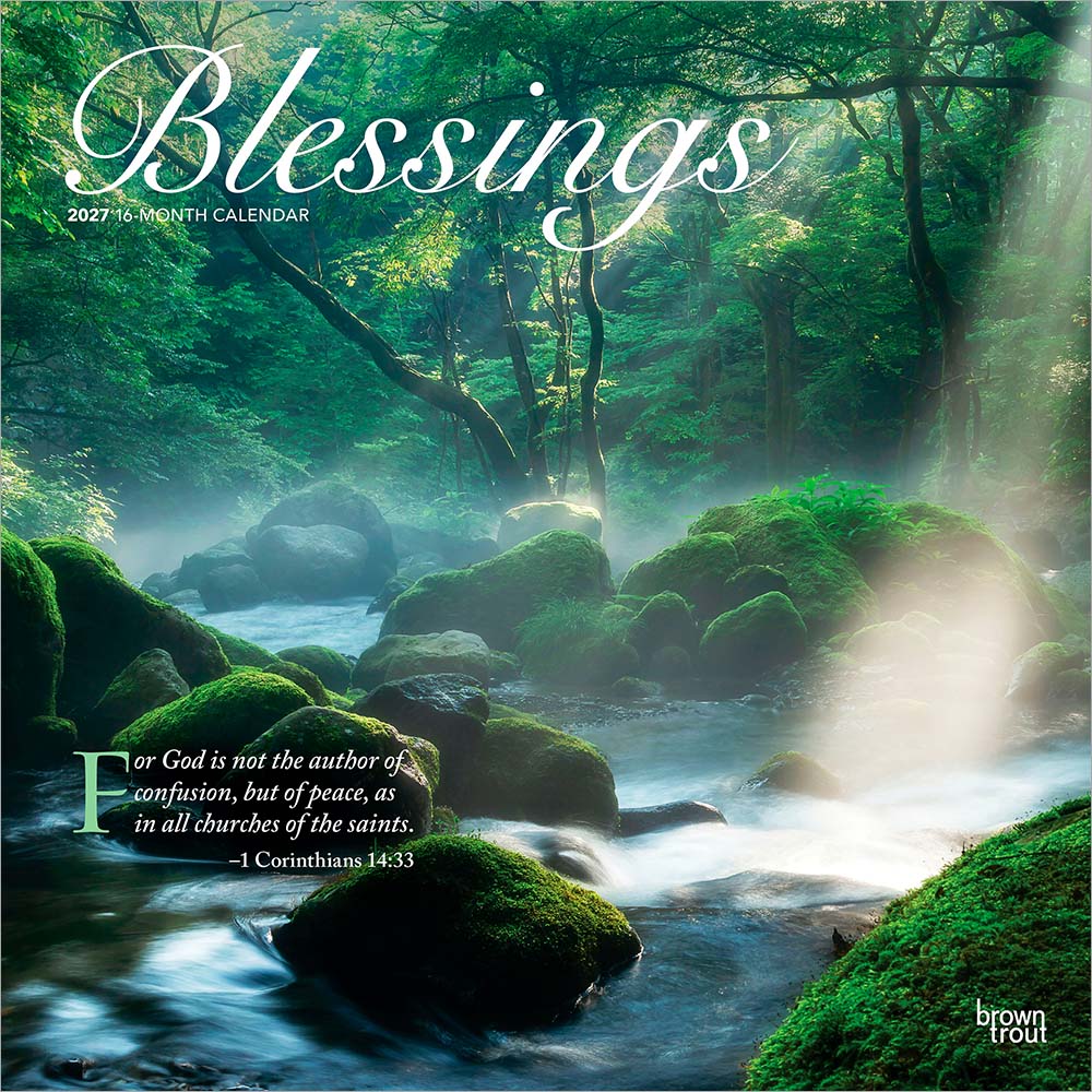 Blessings | 2027 12 x 24 Inch (Hanging) Monthly Square Wall Calendar | Plastic-Free | BrownTrout | Religious Prayers Inspiration
