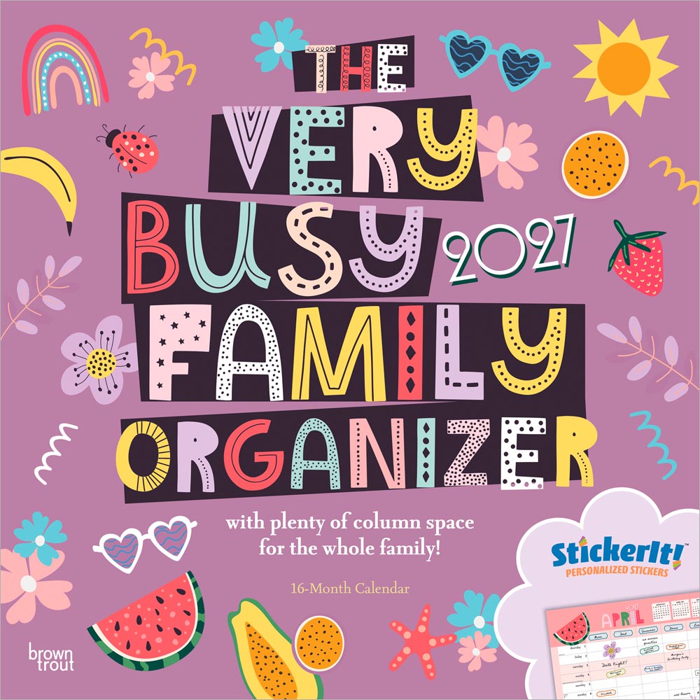The Very Busy Family Organizer | 2027 12 x 24 Inch (Hanging) Monthly Square Wall Calendar | Matte Paper and Sticker Sheet | Plastic-Free | BrownTrout | Planner Scheduler
