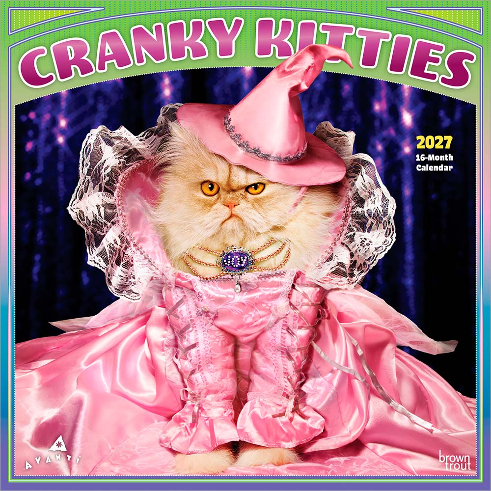 Avanti Cranky Kitties OFFICIAL | 2027 12 x 24 Inch (Hanging) Monthly Square Wall Calendar | Foil Stamped Cover | Plastic-Free | BrownTrout | Angry Cat Humor Feline