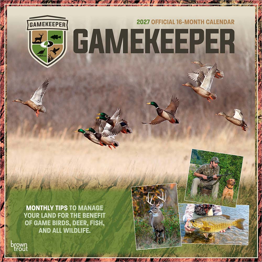 Mossy Oak Gamekeeper OFFICIAL | 2027 12 x 24 Inch (Hanging) Monthly Square Wall Calendar | Plastic-Free | BrownTrout | Camouflage Clothing Hunting