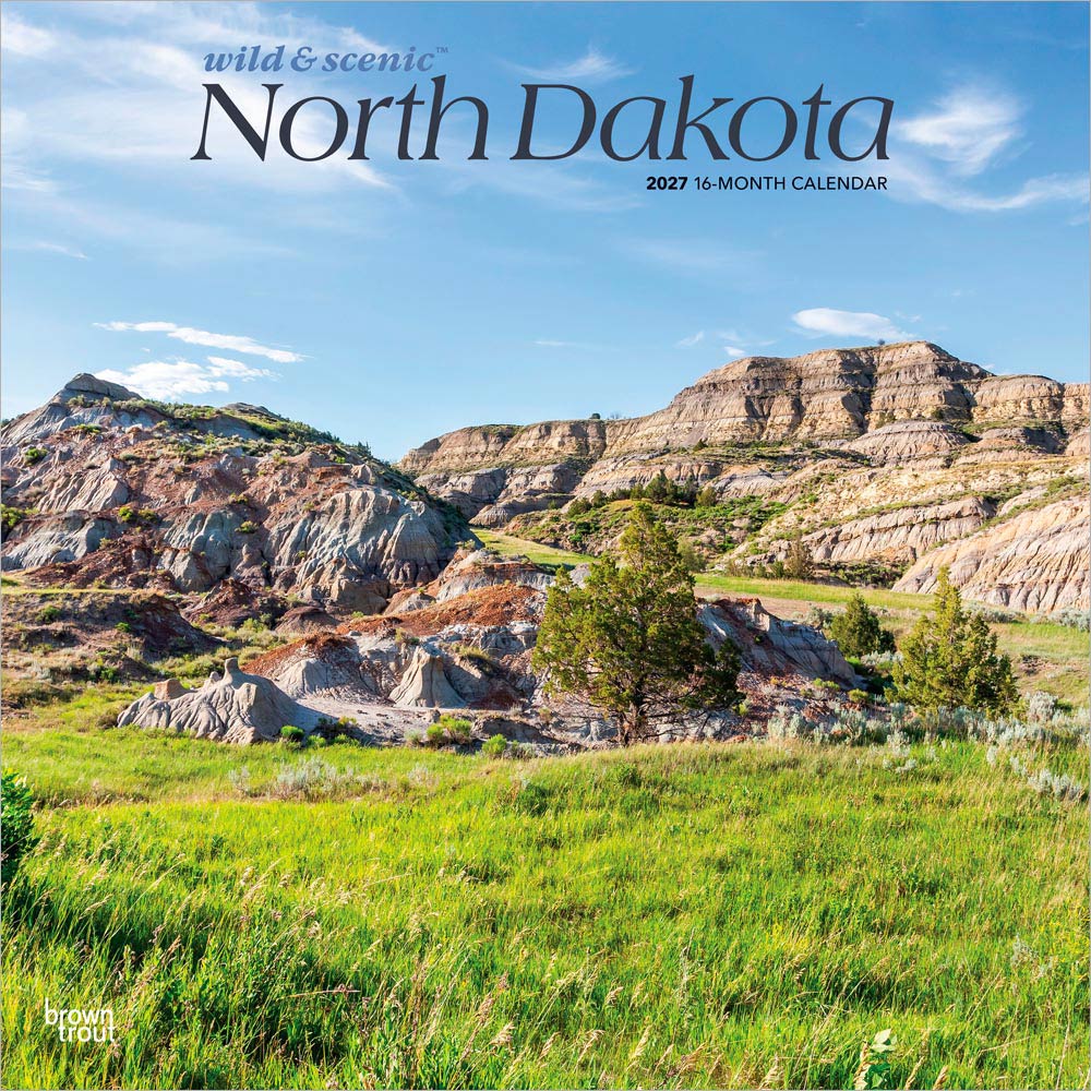 North Dakota Wild & Scenic | 2027 12 x 24 Inch (Hanging) Monthly Square Wall Calendar | Plastic-Free | BrownTrout | USA United States of America Midwest State Nature
