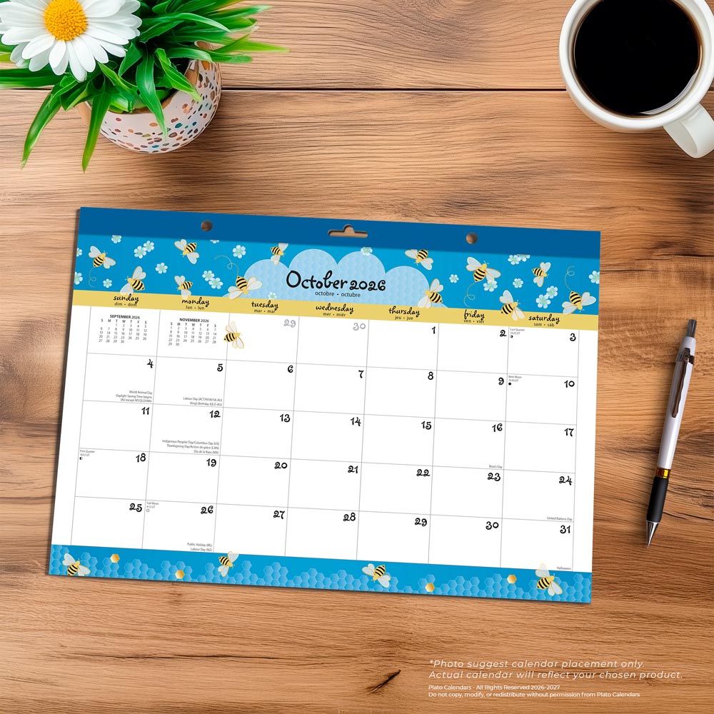 Busy Bees | 2027 14 x 10 Inch 18 Months Monthly Desk Pad Calendar | July 2026 - December 2027 | Sticker Sheet | Plato | Planning Stationery