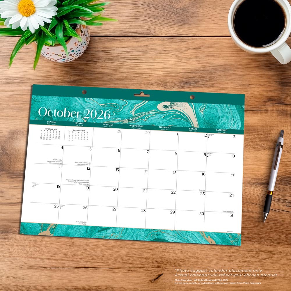 Crackled Blush | 2027 14 x 10 Inch 18 Months Monthly Desk Pad Calendar | July 2026 - December 2027 | Sticker Sheet | Plato | Planning Stationery
