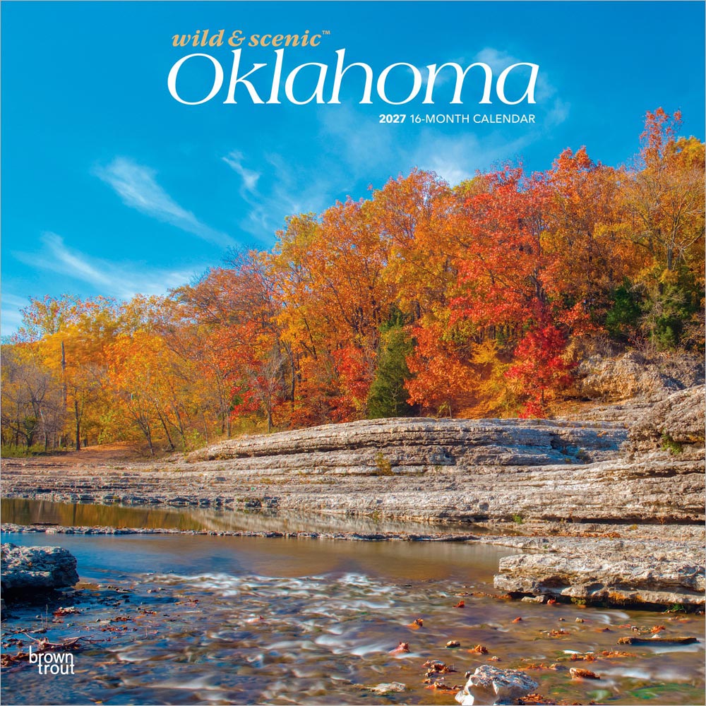Oklahoma Wild & Scenic | 2027 12 x 24 Inch (Hanging) Monthly Square Wall Calendar | Plastic-Free | BrownTrout | USA United States of America Southwest State Nature
