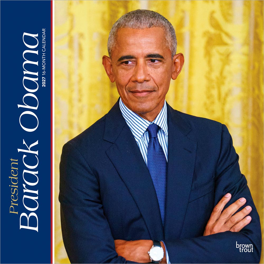 President Barack Obama | 2027 12 x 24 Inch (Hanging) Monthly Square Wall Calendar | Plastic-Free | BrownTrout | USA United States of America Famous Figure