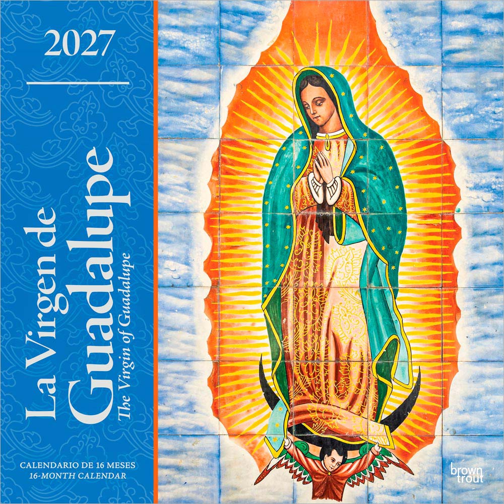 La Virgen de Guadalupe | 2027 12 x 24 Inch (Hanging) Monthly Square Wall Calendar | English/Spanish Bilingual | Plastic-Free | BrownTrout | Virgin Mexico City