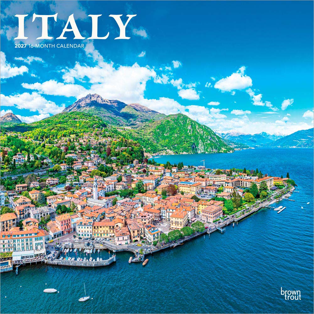 Italy | 2027 12 x 24 Inch (Hanging) Monthly Square Wall Calendar | Plastic-Free | BrownTrout | Scenic Travel Europe Italian Venice Rome