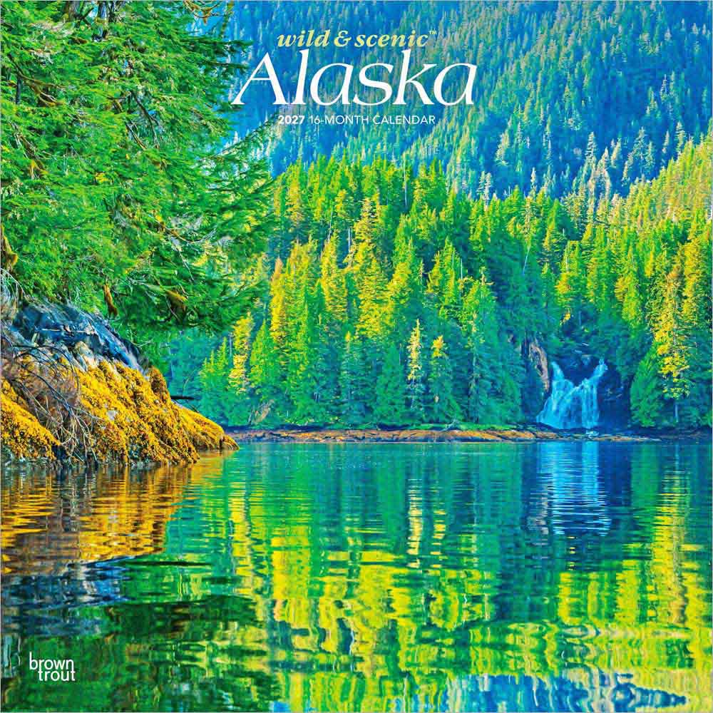 Alaska Wild & Scenic | 2027 12 x 24 Inch (Hanging) Monthly Square Wall Calendar | Plastic-Free | BrownTrout | USA United States of America Noncontiguous State Nature