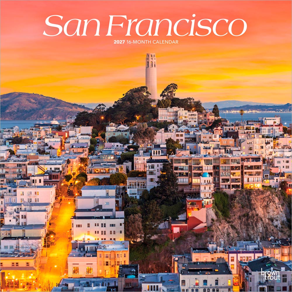 San Francisco | 2027 12 x 24 Inch (Hanging) Monthly Square Wall Calendar | Plastic-Free | BrownTrout | USA United States of America California Pacific West Coast City