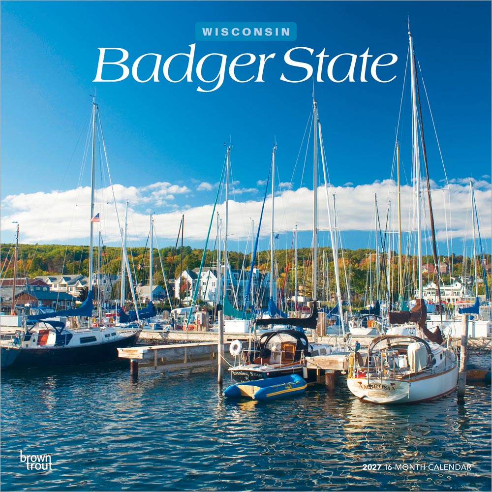 Badger State | Wisconsin Places | 2027 12 x 24 Inch (Hanging) Monthly Square Wall Calendar | Plastic-Free | BrownTrout | USA United States of America Midwest State Nature