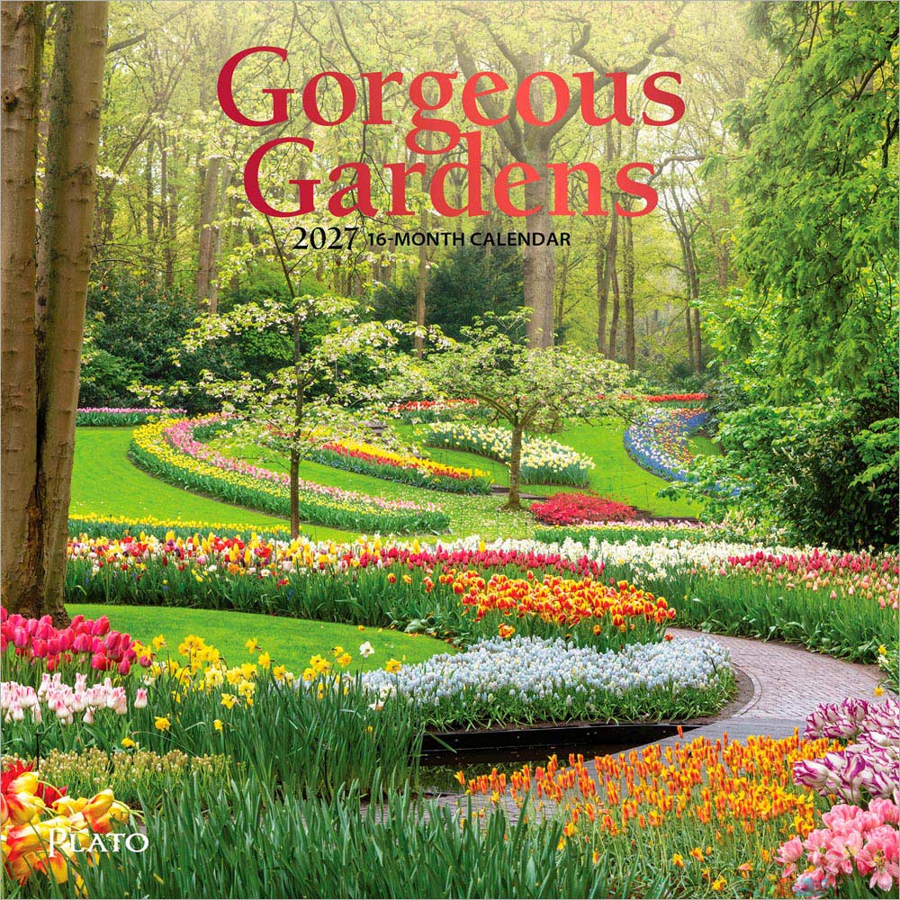 Gorgeous Gardens | 2027 7 x 14 Inch (Hanging) Monthly Mini Wall Calendar | Foil Stamped Cover | Plato | Outdoor Home Country Nature