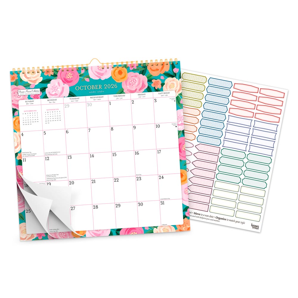 Bonnie Marcus OFFICIAL | 2027 12 x 12 Inch (Hanging) 18 Months Monthly Square Wire-O Calendar | Sticker Sheet | July 2026 - December 2027 | Plato | Fashion Designer Stationery