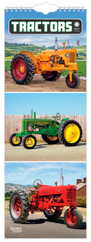 Tractors | 2027 5.7 x 16.5 Inch (Hanging) Monthly Slimline Wall Calendar | BrownTrout | Farm Rural Country