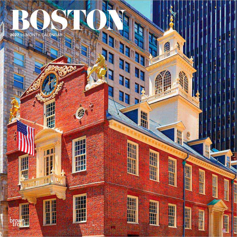 Boston | 2027 12 x 24 Inch (Hanging) Monthly Square Wall Calendar | Plastic-Free | BrownTrout | USA United States of America Massachusetts Northeast City