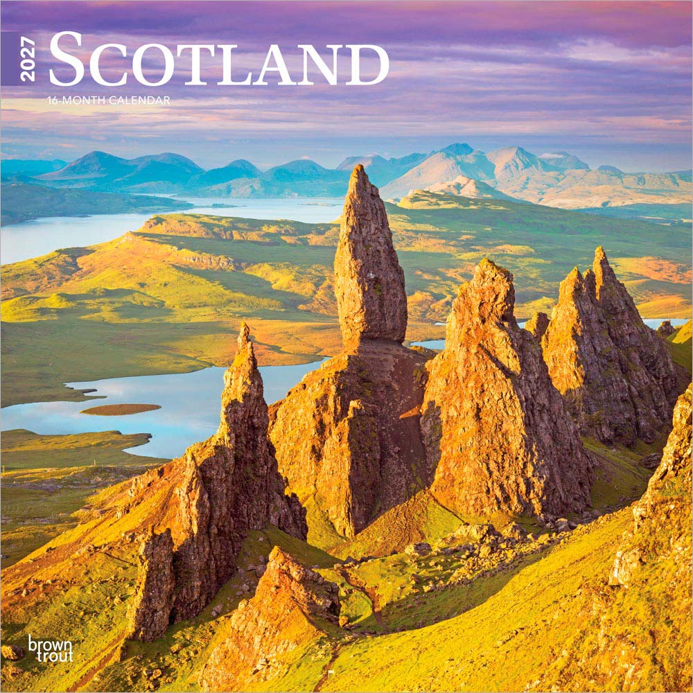 Scotland | 2027 12 x 24 Inch (Hanging) Monthly Square Wall Calendar | Plastic-Free | BrownTrout | UK United Kingdom Scenic