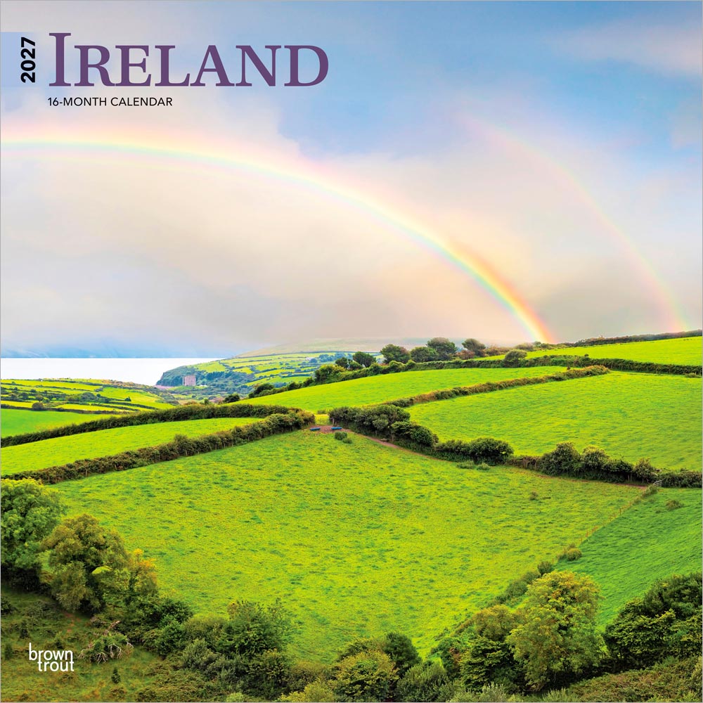 Ireland | 2027 12 x 24 Inch (Hanging) Monthly Square Wall Calendar | Plastic-Free | BrownTrout | Scenic Travel Dublin Irish